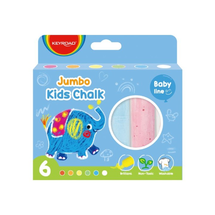 Keyroad Jumbo Coloured Chalk For Children Box Of 6 Colours