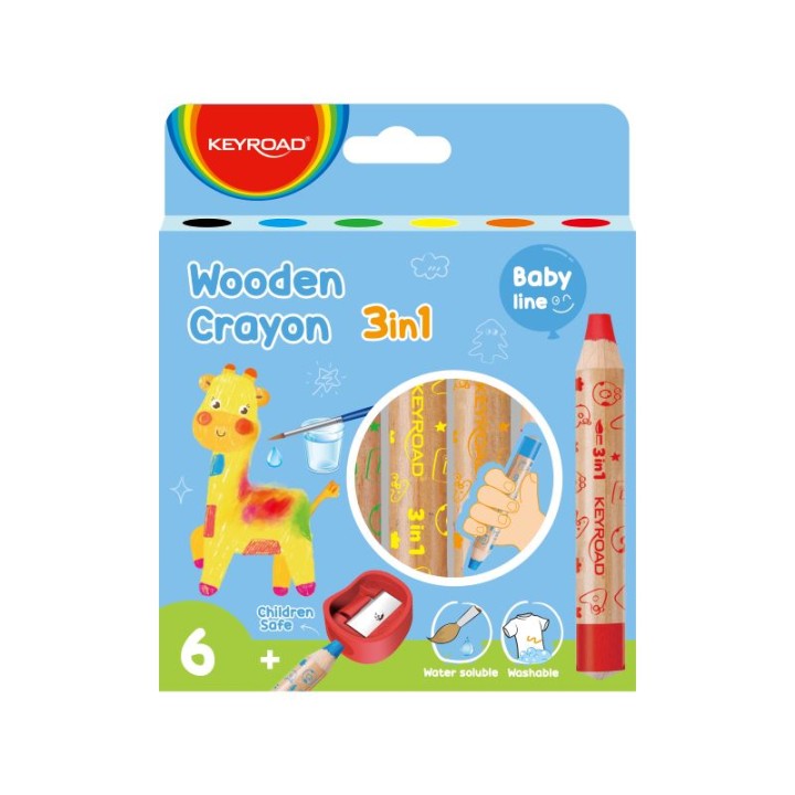 Keyroad Keyroad Premium Jumbo 3-In-1 Wooden Wax Crayons