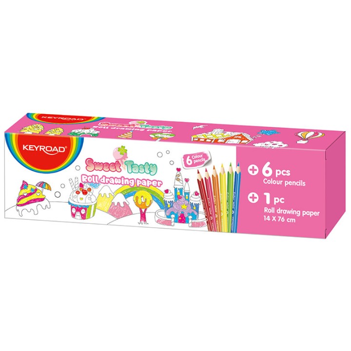 Keyroad Roll Paper (14X76Cm) With 6 Colour Pencil Girl Design