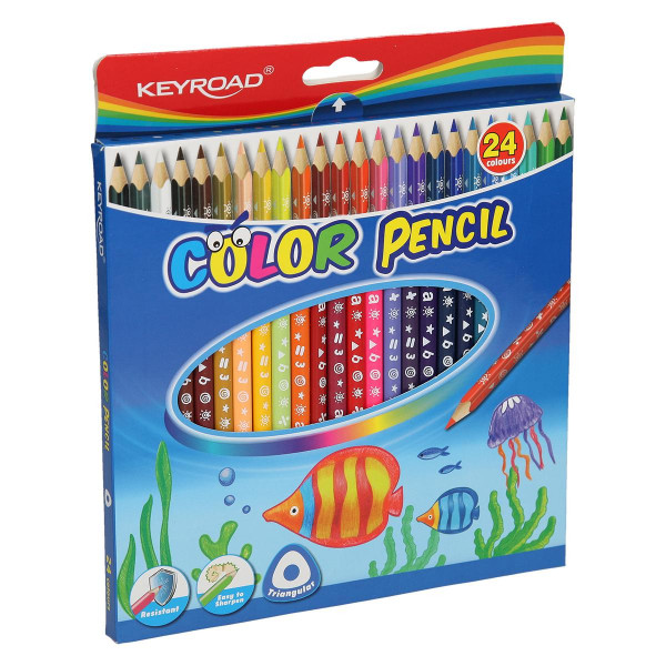 Keyroad 24 Triangle Wooden Colour Pencils Long