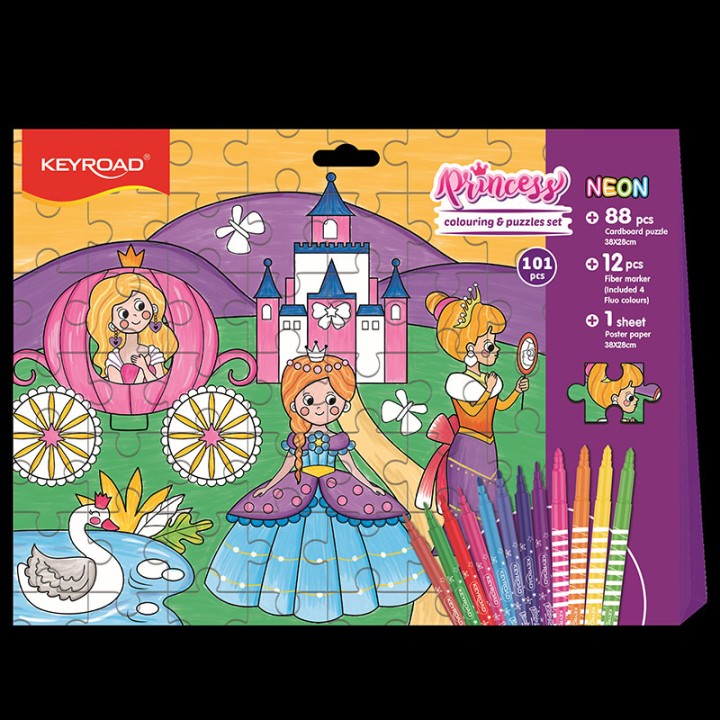 Keyroad Colouring Puzzle Set Princess 80 Pcs 38X28Cm