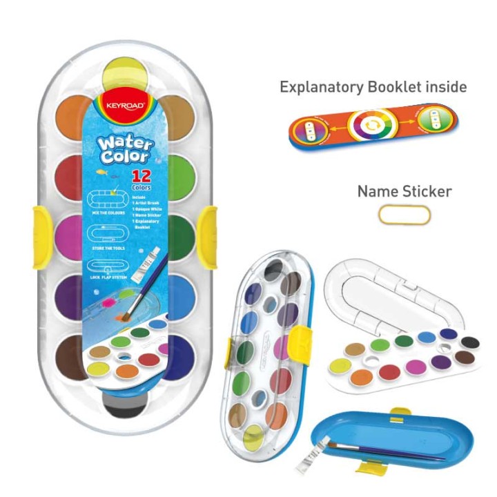 Keyroad Watercolor Set 12 Colors With Opaque White And Brush