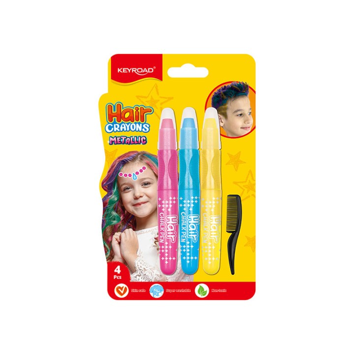 Keyroad Hair Crayon Metallic Colour Set Of 3 + Brush