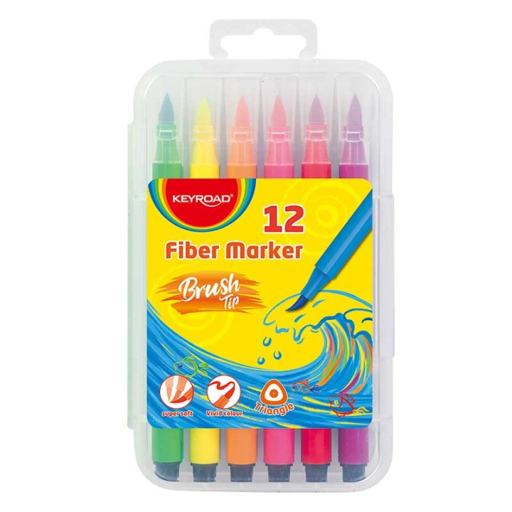 Keyroad Brush Tip Fiber Marker Pens 12P