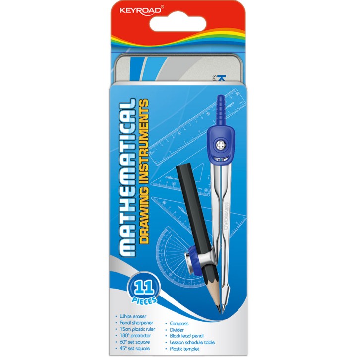 Keyroad Math Compass Set In Metal Tin Box Keyroad