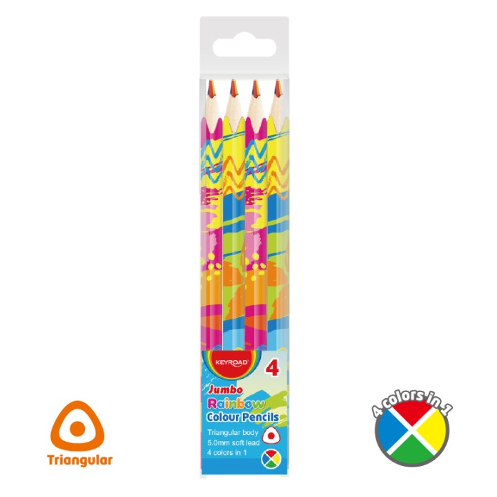 Keyroad Colour Pencil - Rainbow 4 In 1 Jumbo 4P