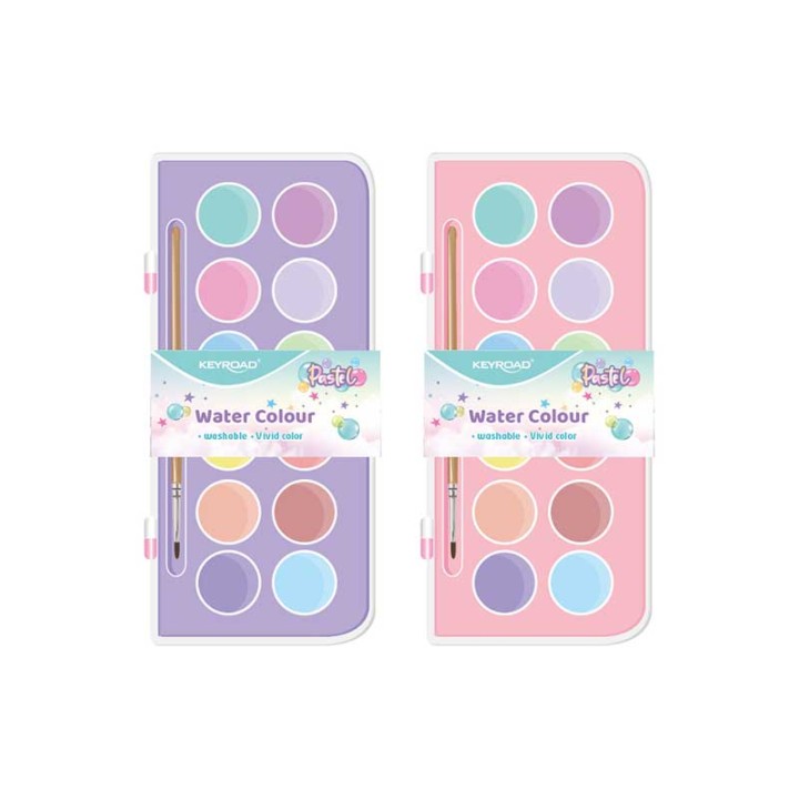 Keyroad 12 Pastel Water Colors In Box With Brush