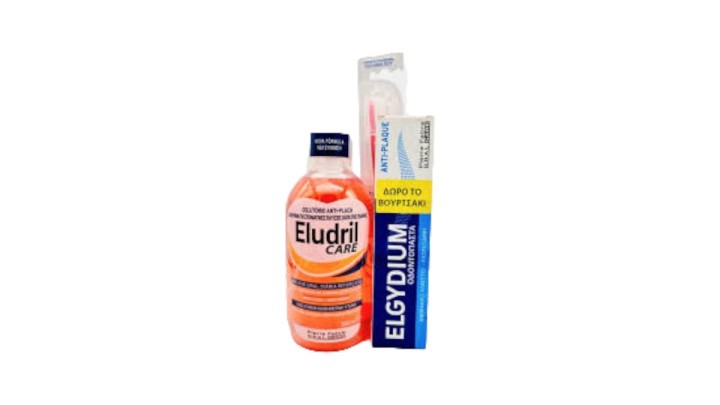 Eludril Care 500ml+Elgydium Anti-Plaque Toothpaste 75ml+ Free Elgydium Clinic Toothbrush 20/100