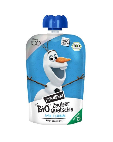 Disney, Olaf Fruit Puree Apple Strawberry 100g Bio