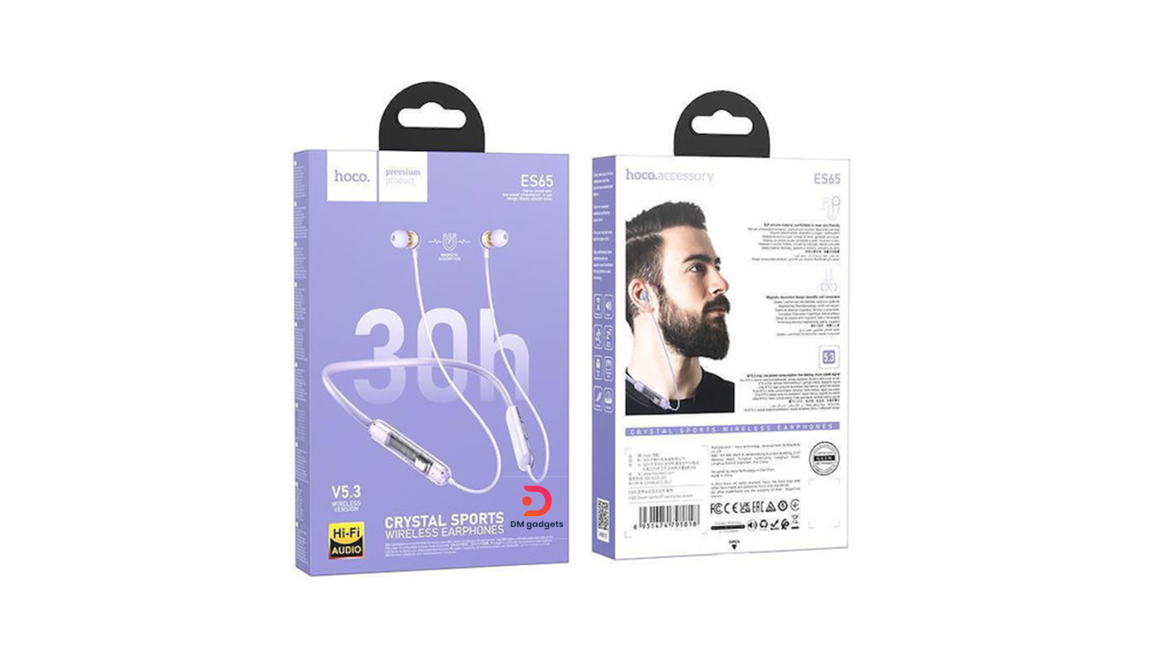 456K#Hoco®ES65 Crystal Sports Wireless Earphones V5.3 – Purple