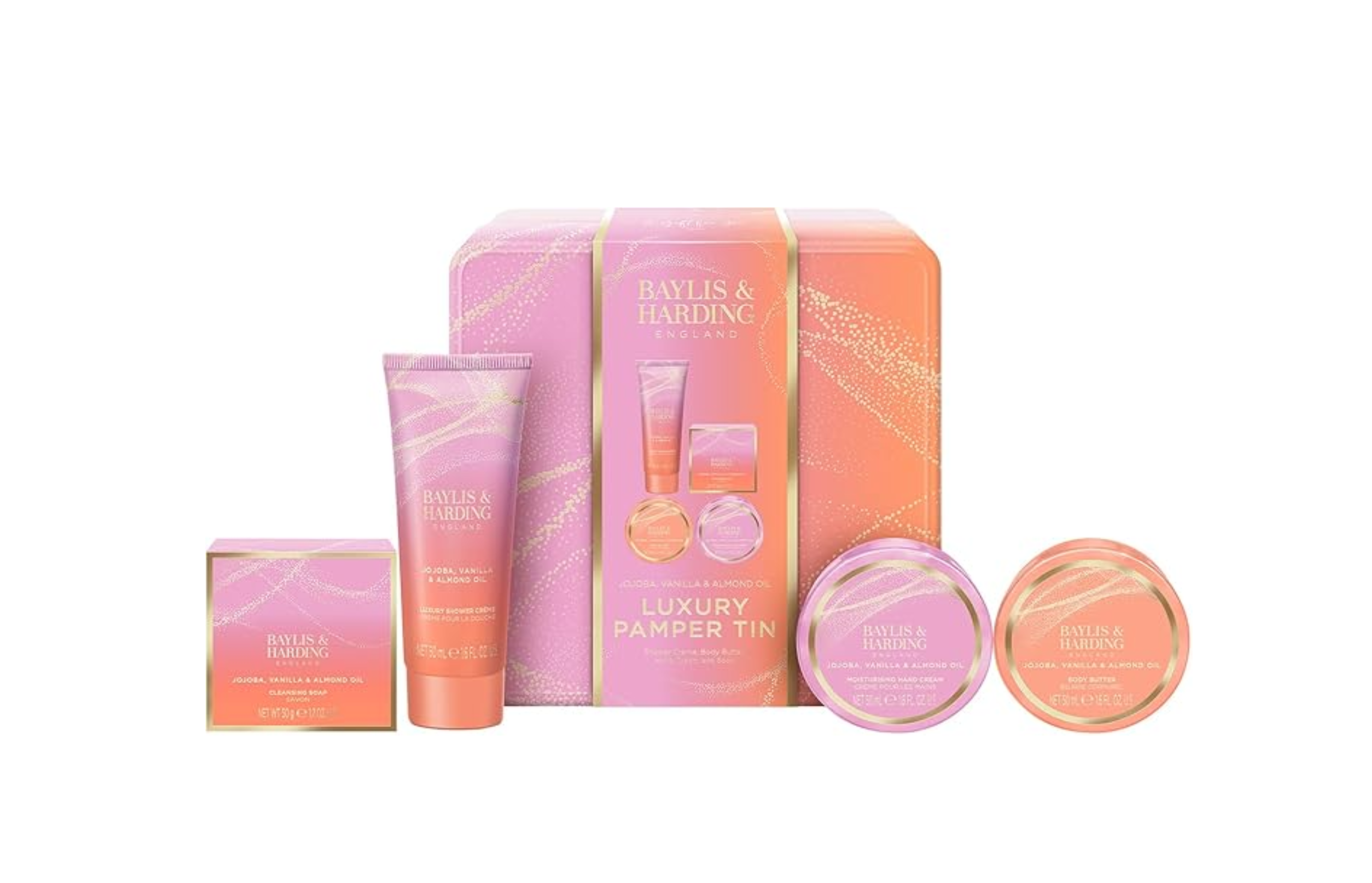 Baylis & Harding Jojoba, Vanilla & Almond Oil Luxury Pamper Tin Gift Set - Vegan Friendly