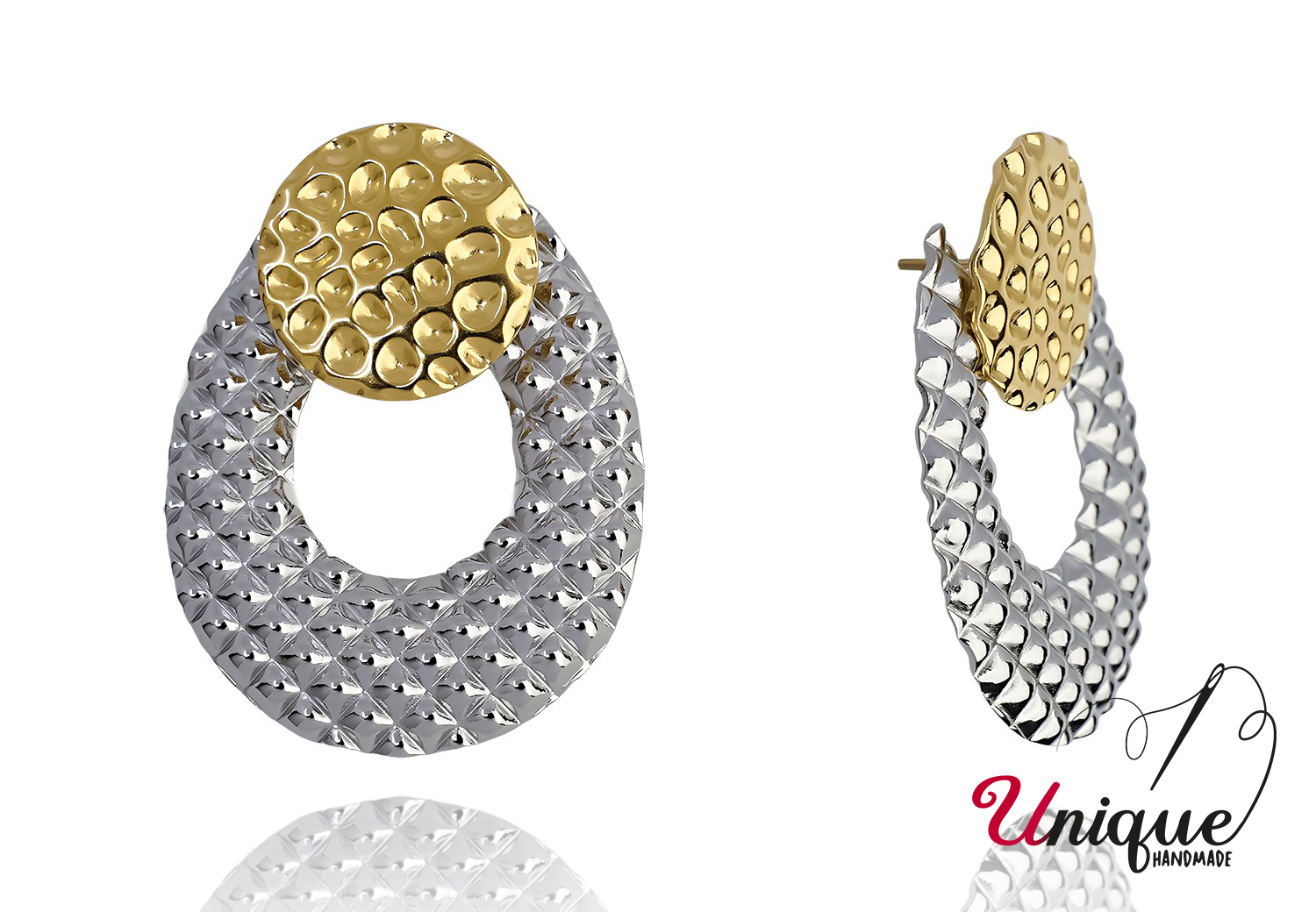 Two-Tone Stainless Steel Drops Earrings