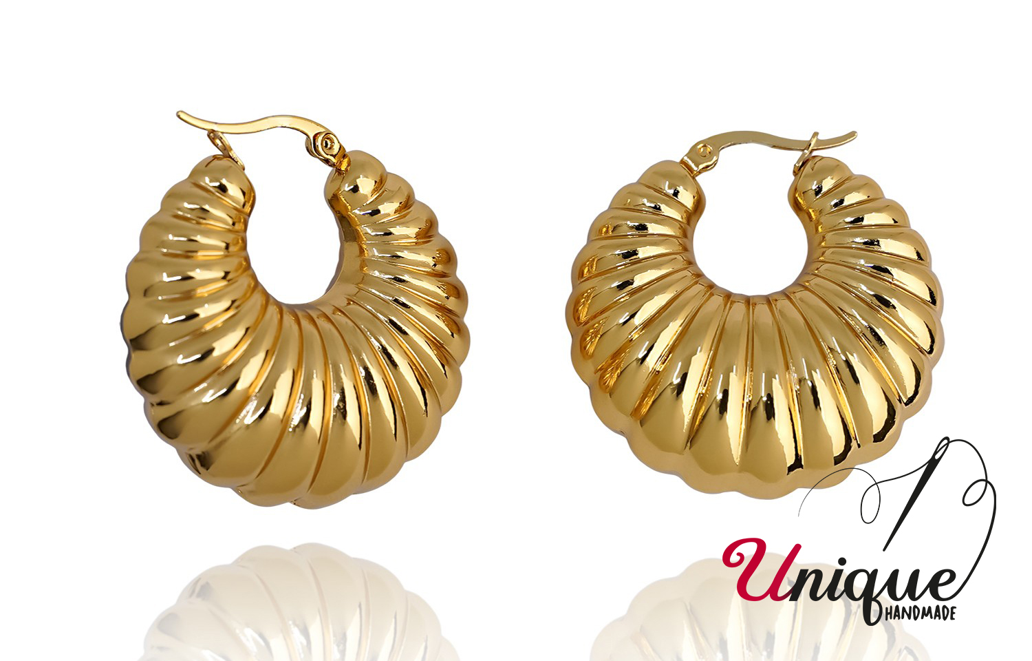 Gold Stainless Steel Poofy Hoop Earrings