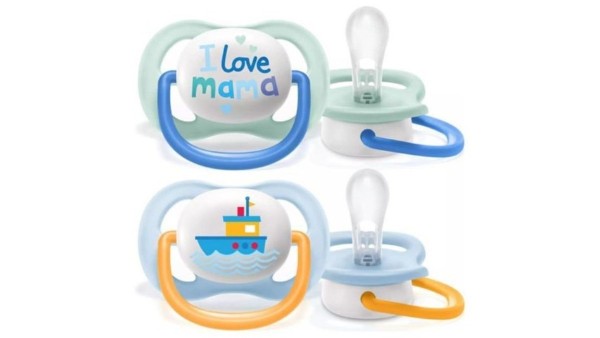 Avent Ultra Air Happy Silicone Soother 0-6M Blue I Love Mama-Boat, 2Pc