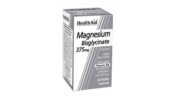 Health Aid Magnesium Bisglycinate 375mg & Vitamin B6, 60Tabs