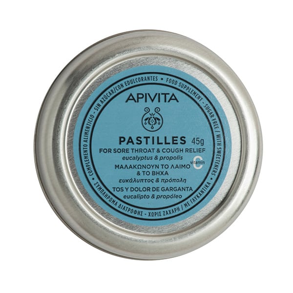 Apivita Pastilles With Eucalyptus & Propolis For Sore Throat & Cough 45gr