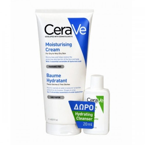 Cerave Moisturising Cream For Dry To Very Dry Skin 177mL+Hydrating Cleanser 20mL