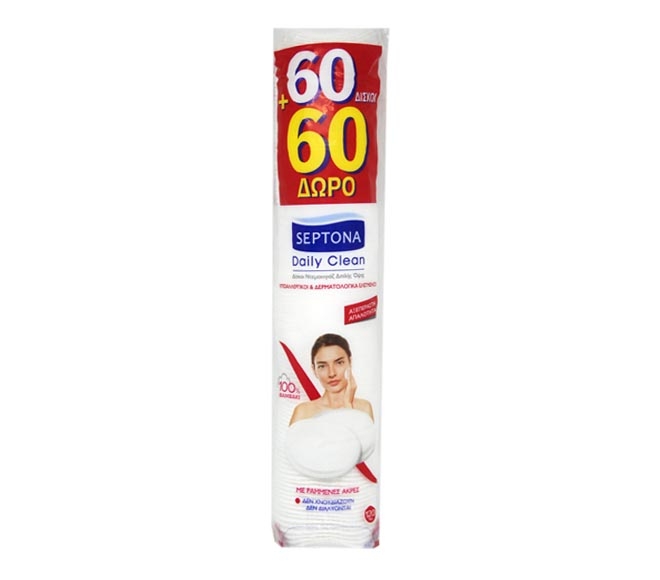 Septona Daily Clean Make Up Remover Cotton Pads 60pcs + 60pcs Free