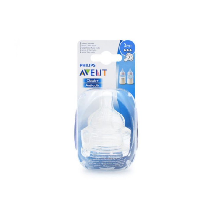 Avent Classic Silicone Teats 3 Hole X 2