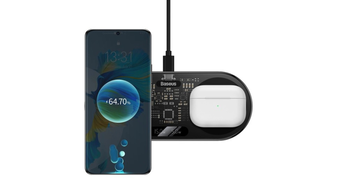 Baseus Digital LED Display Dual Qi Wireless Charger with Digital Display 20W bla