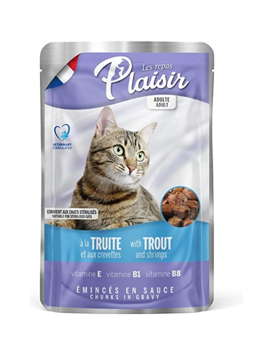 Plaisir Cat Wet Food Pouch Ad Ster. Trout&Shrims 100g