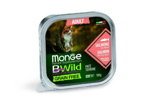 Monge Bwild Grain Free Cat Pate Adult Salmon& Veg 100g