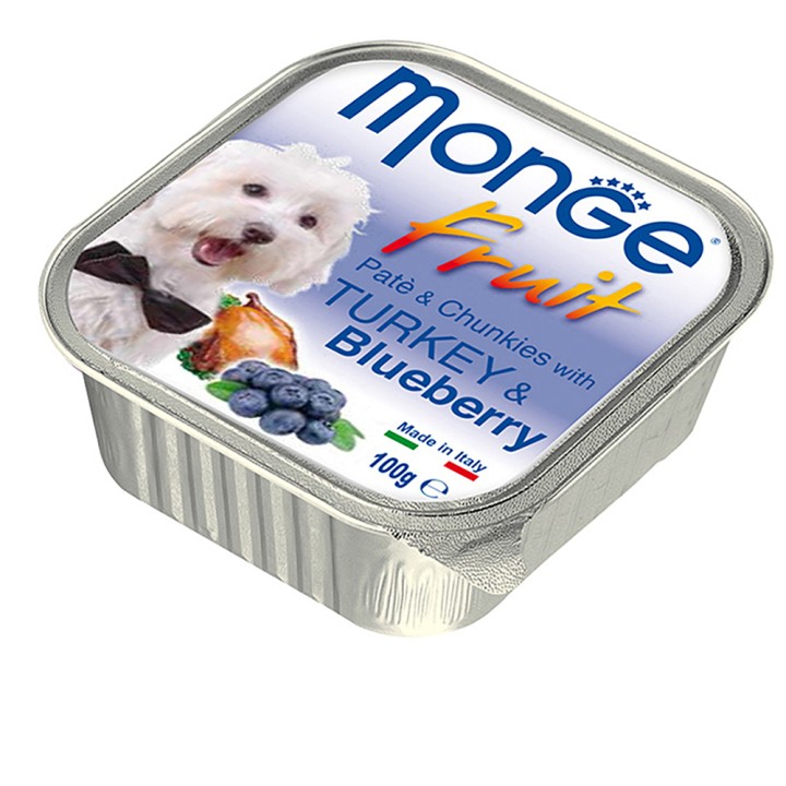 Monge Fruit Dog Paté and Chunkies Turkey & Blueberry 100g