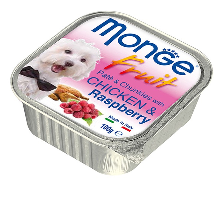 Monge Fruit Dog Paté and Chunkies Chicken & Raspberry 100g