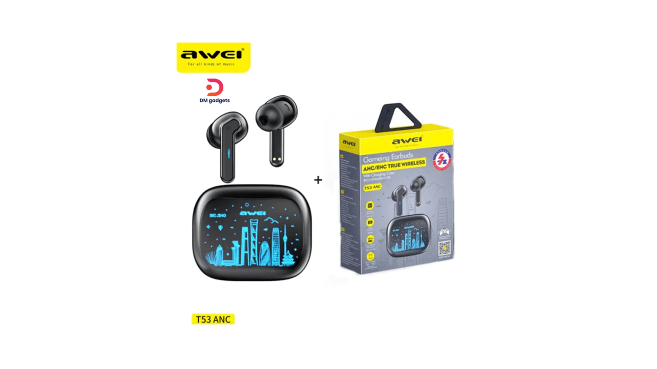 456N#Awei®T53 TWS Bluetooth Earbuds Gaming Wireless Headphones – Black