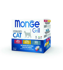 Monge Grill Multipack Cat Adult Pouch Cockerel, Trout, Veal 12x85g