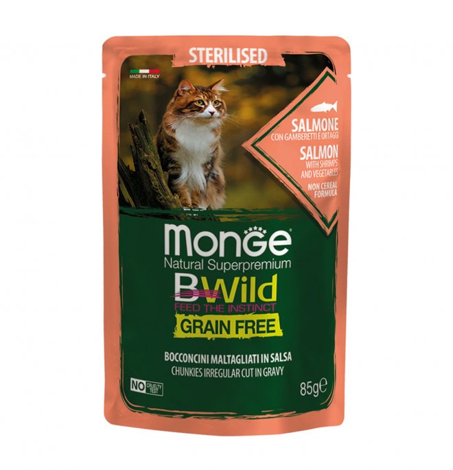 Monge BWild  Sterilised Cat Salmon&Shrimps&Veg 85g