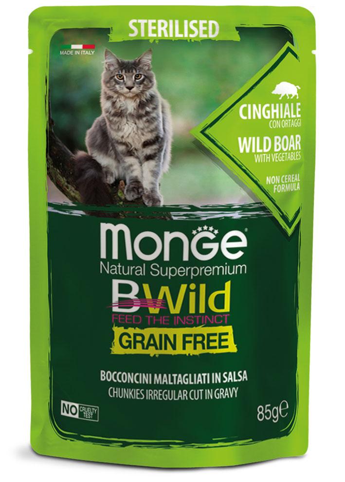 Monge Bwild Ster.Cat Wild Boar&Veg Chunks Pouch 85g