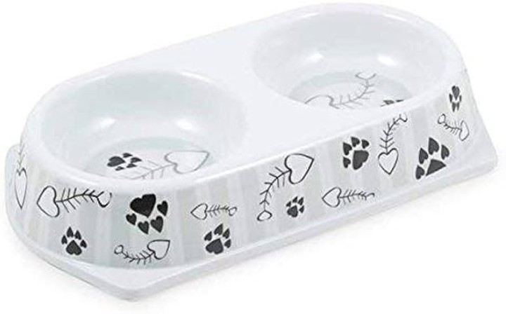 GREY STRIPE TWIN CAT BOWL