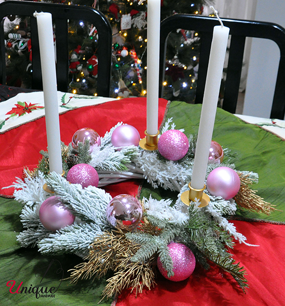 Centerpiece Pink White Gold Wreath With Candles Christmas Decoration
