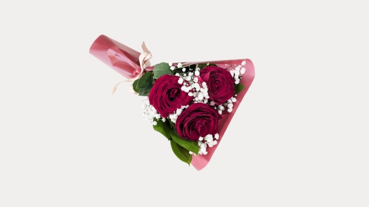 3 Red Roses Bouquet With Greenery