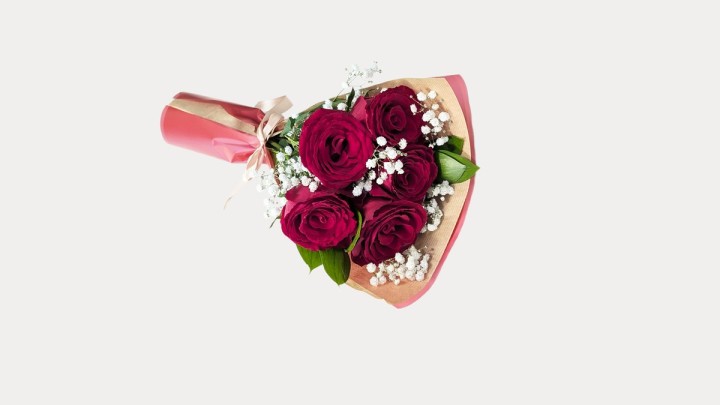 5 Red Roses Bouquet With Greenery