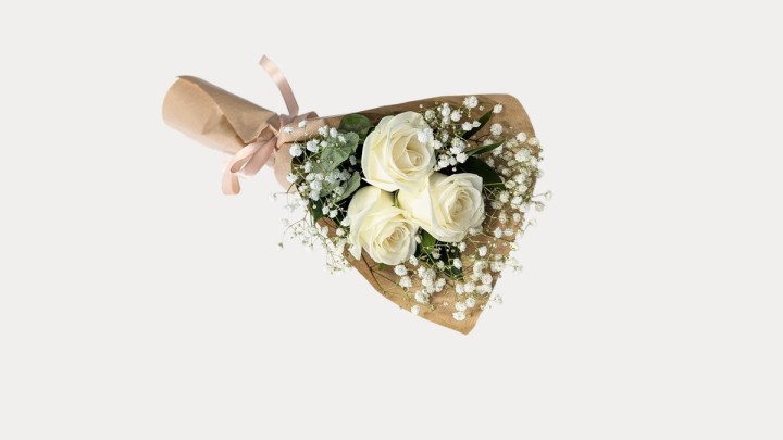 3 White Roses Bouquet With Greenery