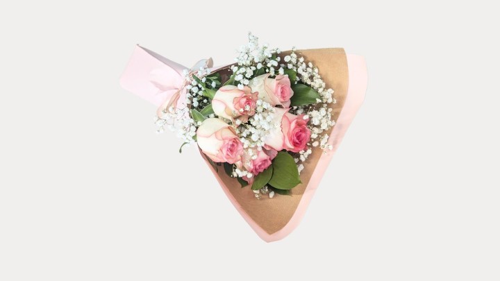 5 Pink Roses Bouquet With Greenery