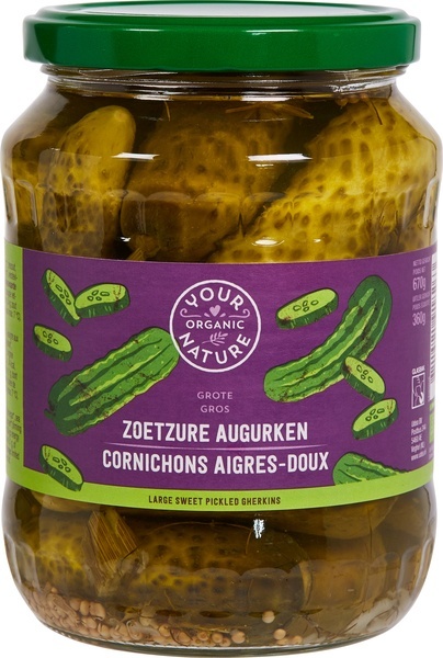 Your Organic Nature Sweet Pickled Gherkins 670G Bio