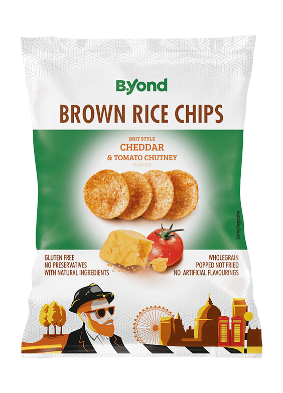 Byond Brown Rice Chips Cheddar Tomato Chutney 70G