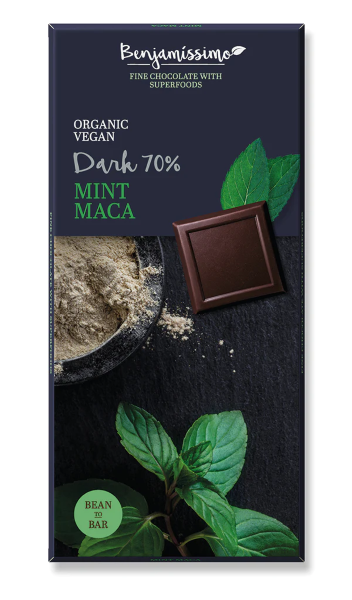 Benjamissimo, Dark 70% Mint Maca Vegan Bar 70G Bio