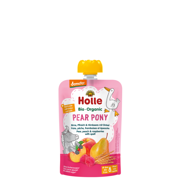 Holle Pouch Pear Pony - Pear Peach Raspberries Spelt (8M) 100G Bio