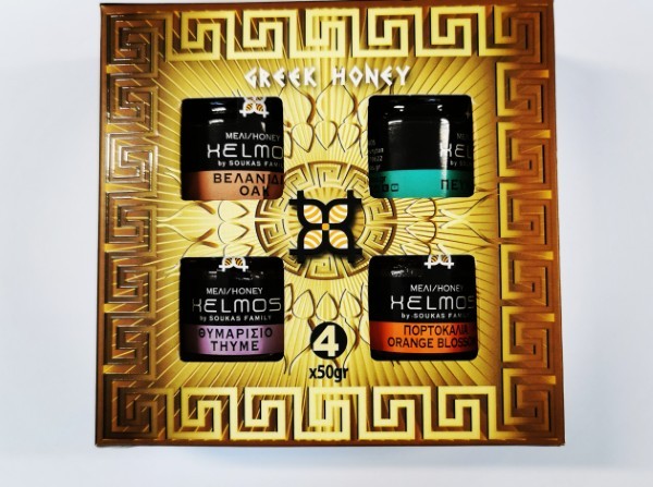Helmos Quadruplet Of Honey Gift Box-gold 4χ50gr