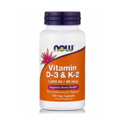 Now Vitamin D3 & K2 1000Iu 45Mg 120 Capsules