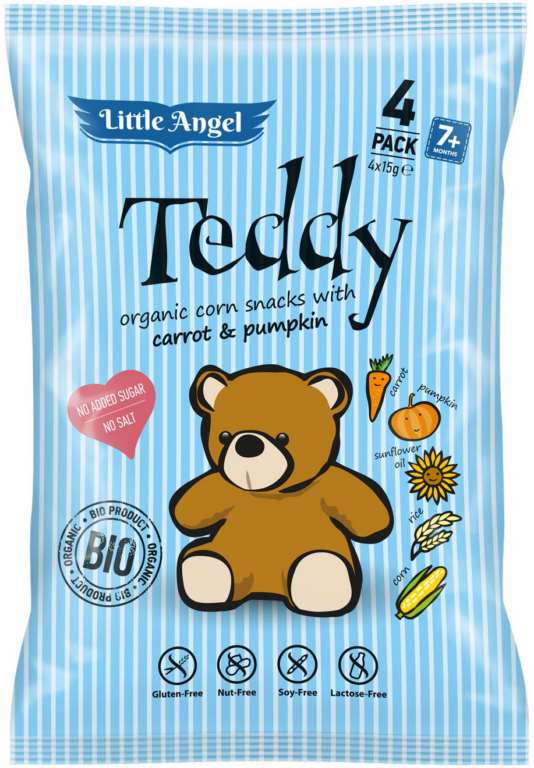 Little Angel Teddy Corn Snacks Carrot Pumpkin 4X15G Bio