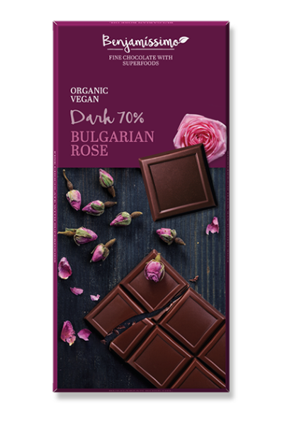 Benjamissimo, Vegan Dark 70% Bar With Bulgarian Rose Water 60G Bio