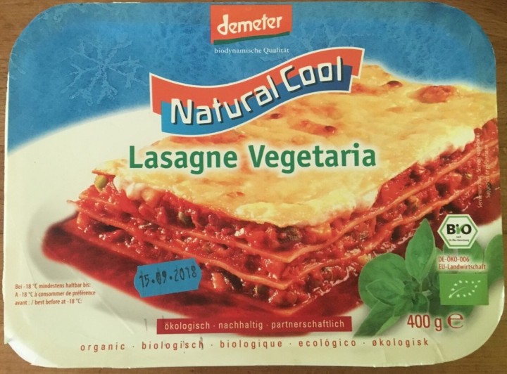 Natural Cool Frozen Lasagne Vegetarian Bio Pack Of 400 Gr