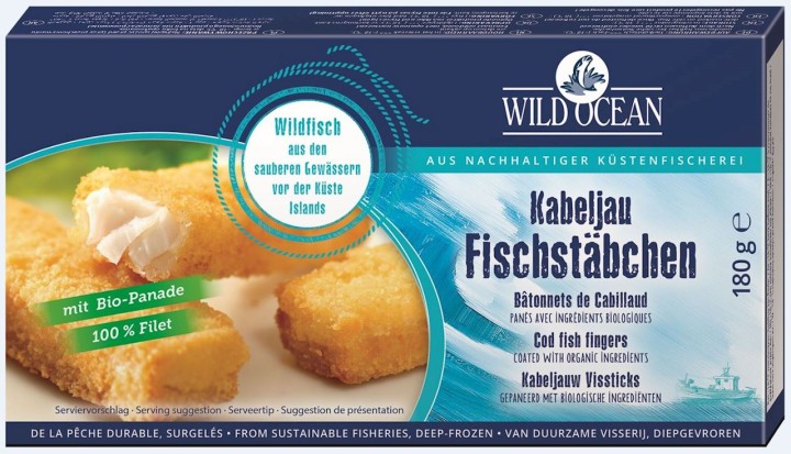 Wild Ocean Frozen Cod Fish Fingers Coated With Organic Breadcrumbs Pack Of 180 Gr