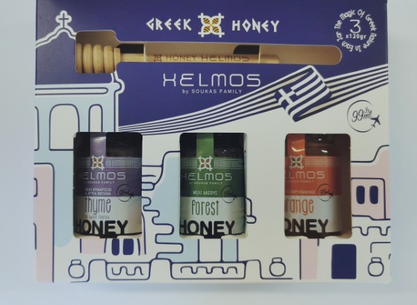 Helmos Gift Box With Honey 3χ120gr & Wooden Spoon
