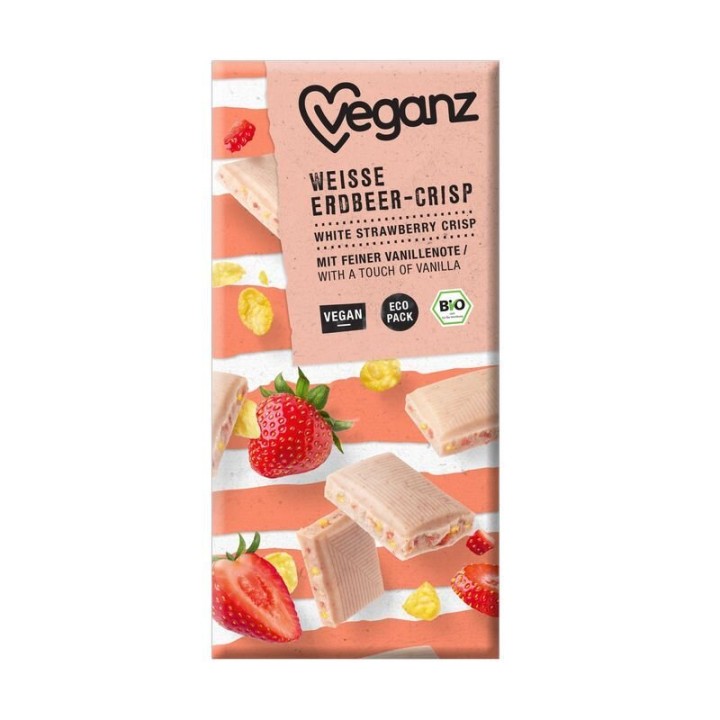 Veganz Vegan White Chocolate Strawberry Crisp 80G Bio
